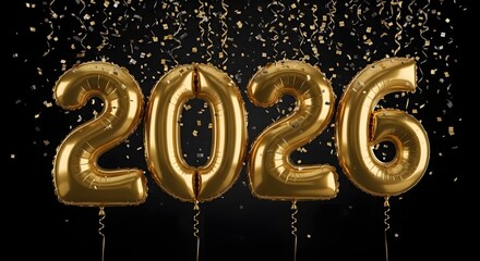 Happy new year gold balloons background, year celebration, party decoration, festive design