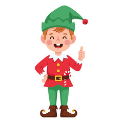 Happy Christmas Elf Giving Thumbs Up, Cartoon Illustration