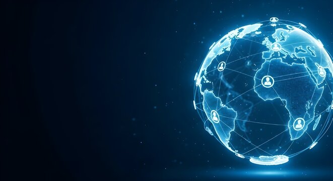 Global network connection abstract world globe with digital connections and blue glow
