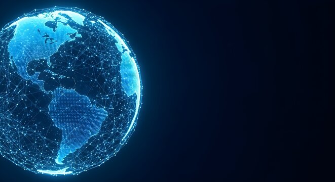 Digital earth globe with glowing connections on dark background