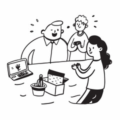 Group of people at a table isolated on