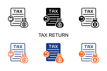 Tax Return Icon Multi Style Vector Illustration