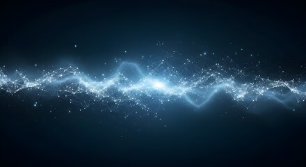 Abstract blue energy wave with particles on dark background