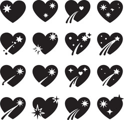 Minimal Heart Shapes Silhouette Icon Bundle | 16 Modern Valentine Vector Set