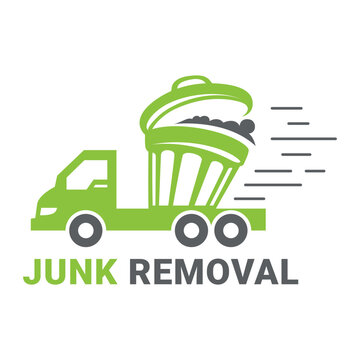 Creative vector logo design for efficient junk removal services featuring a truck and waste container