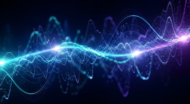Abstract energy waveform with light streaks on dark background