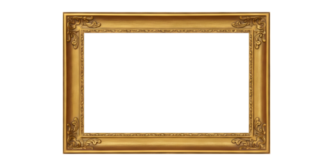 Ornate Golden Picture Frame with Intricate Carvings and Transparent Background