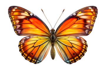 Monarch butterfly with orange wings isolated on transparent background