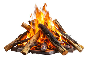 Burning campfire logs isolated on transparent background