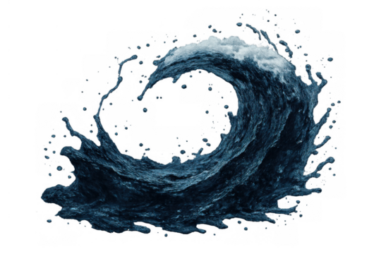 Water wave splashing, dark blue turbulent ocean spray with foam, dynamic liquid flow on transparent background - Powered by Adobe