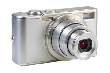 Silver digital camera isolated on transparent background