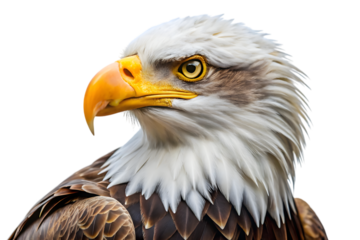 Bald eagle portrait majestic bird isolated on transparent background