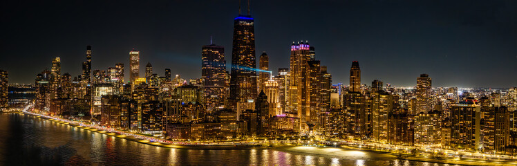 Aerial Panoramic Night View of the Chicago Skyline Over Lake Michigan” November 15, 2025