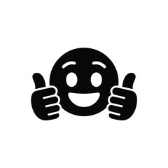 Black silhouette of a happy face emoji with thumbs up