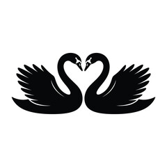 Two black swans forming a heart shape silhouette