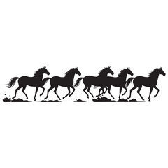 Obraz premium Silhouette of Galloping Wild Horses Powerful Herd Running in Dynamic Motion.