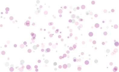 Abstract background featuring scattered pink and purple circular dots and soft bokeh lights, creating a whimsical and dreamy effect on a clean white backdrop, isolated on