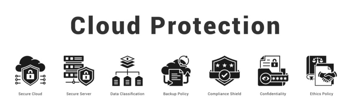 Cloud Protection Modern and clean web banner illustration featuring thematic icons for visual communication