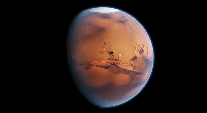 A stunning view of the red planet mars against the backdrop of space - Powered by Adobe