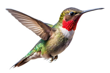 Fototapeta premium Ruby throated hummingbird flying isolated on transparent background