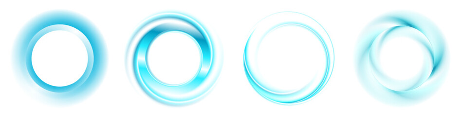 Bright blue abstract geometric smooth blurred circles rings on the white background