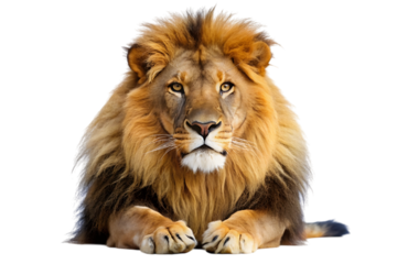Majestic lion portrait isolated on transparent background