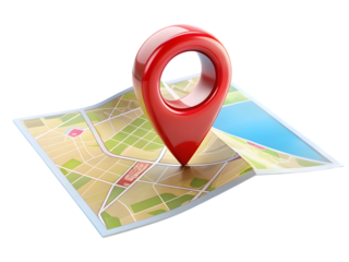 Red map pin on map isolated on transparent background