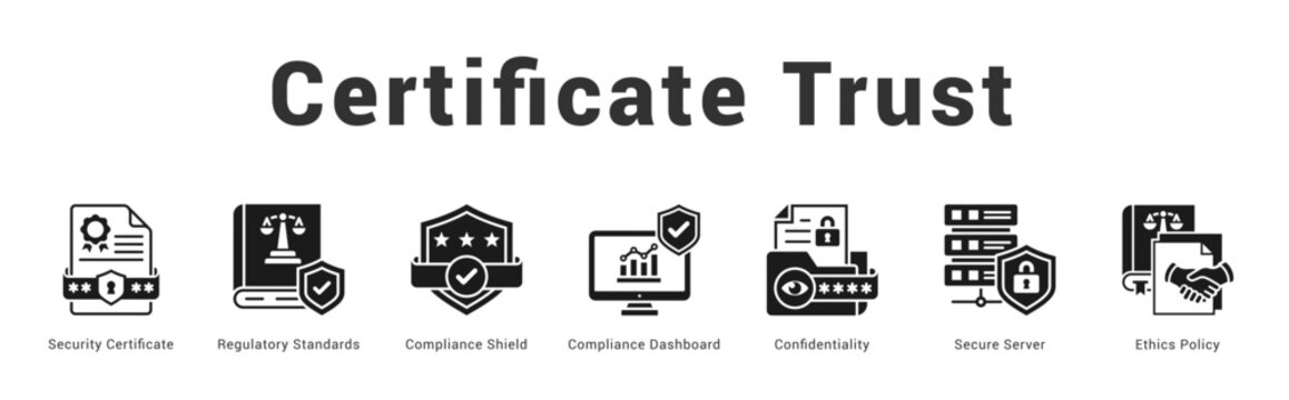 Certificate Trust Modern and clean web banner illustration featuring thematic icons for visual communication