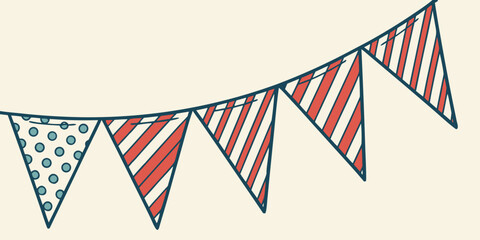 Obraz premium Festive bunting garland with colorful flags for celebration decoration 