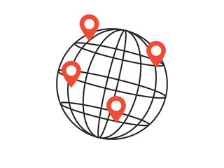 Globe with GPS location pointer icon, navigation concept