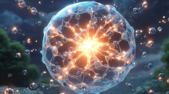 Visually stunning cell structure with glowing energy core for innovative science projects and modern medical research presentations needs impactful visuals - Powered by Adobe