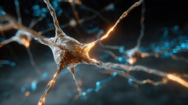 Stunning neuron illustration for medical research and education, showcasing vibrant neural networks and brain activity, ideal for science publications - Powered by Adobe
