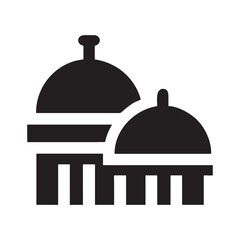 Vector illustration of a restaurant cloche dome near an old stone church architecture in the holy city