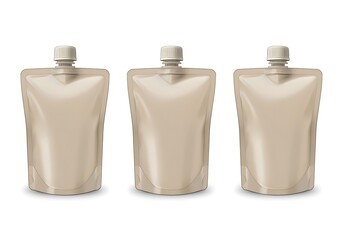 Three Stand Up Pouches Mockup with Spout Cap and Transparent Design Displaying Product Versatility