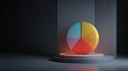 Colorful pie chart on a gray stage with textured backdrop