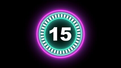 Countdown timer from 20 to 0 seconds real time. Modern flat design of countdown animation isolated on black background . Glowing neon countdown twenty second with digital clock time. - Powered by Adobe