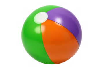 Colorful inflatable beach ball, a classic toy for summer holidays, playing games, and childhood recreation on transparent background