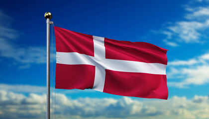 Waving Danish Flag Under a Cloudy Blue Sky A Symbol of Danish National Identity