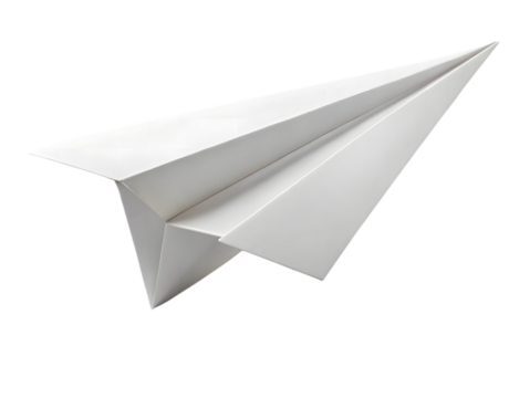 White paper airplane isolated on transparent background