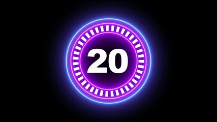 Countdown timer from 25 to 0 seconds real time. Modern flat design of countdown animation isolated on black background . Glowing neon countdown twenty five second with digital clock time. - Powered by Adobe