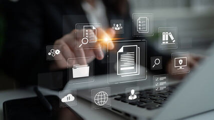 Obraz premium A comprehensive document management system for corporate data. This includes secure file storage, team collaboration, and compliance checks for all official business records. Fermion