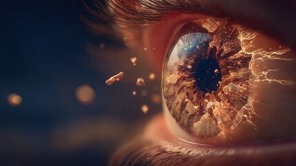 Witness the universe within an eye, a cosmic explosion of light and wonder, sparking imagination and profound insight
