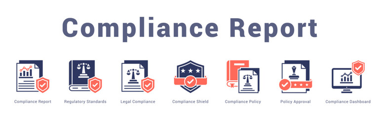 Compliance Report Modern and clean web banner illustration featuring thematic icons for visual communication