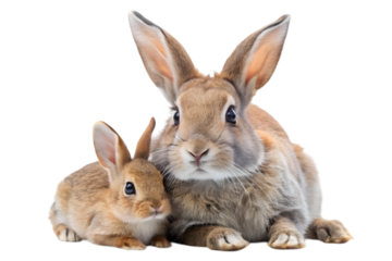 Two rabbits together isolated on transparent background