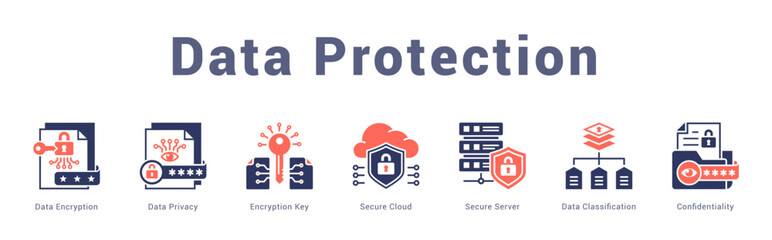 Data Protection Modern and clean web banner illustration featuring thematic icons for visual communication