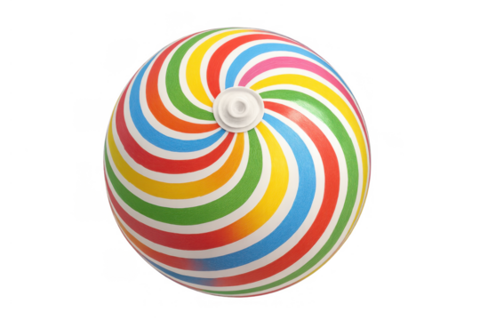 Beach ball with colorful spiral stripes, inflatable toy for summer vacation and water fun, transparent background - Powered by Adobe