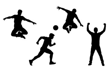 Fototapeta premium Athlete silhouette vector set of a man jumping, running, heading a soccer ball, and celebrating illustration
