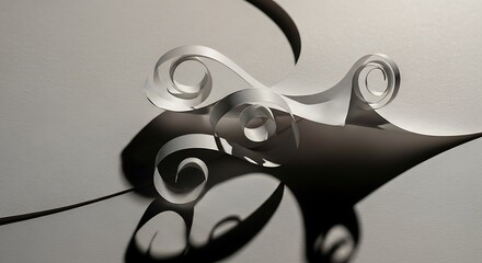 Abstract sculpture with swirling forms and dramatic shadows on a light background