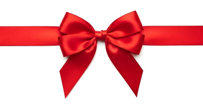 Vibrant Red Satin Ribbon Bow Tied on a White Background red ribbon satin bow