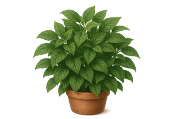Lush green houseplant growing in a terracotta pot, adding natural decor and fresh botanical elements on transparent background